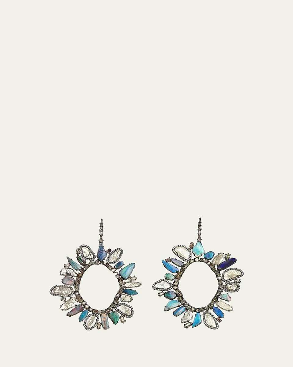 18K Gold Opal and Diamond Slice Earrings with Black Rhodium